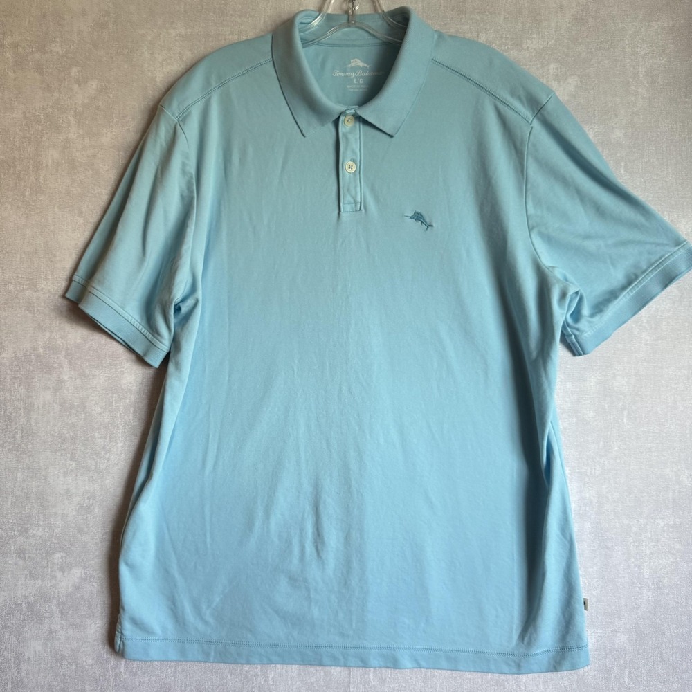 Tommy Bahama Polo Shirt Mens Large Blue Marlin Logo Performance‎ Golf Casual